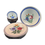 Vaisselle ancienne décor fleuri 1 saladier, 6 assiettes plates & 4 bols