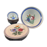 Vaisselle ancienne décor fleuri 1 saladier, 6 assiettes plates & 4 bols