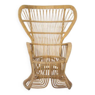 Fauteuil design en rotin des années 1970 « Peacock Throne » par Rohe Noordwolde