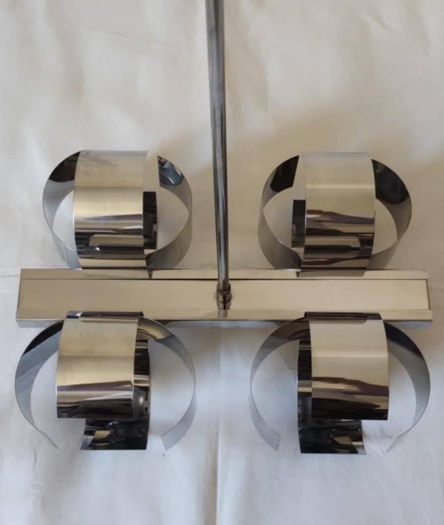 Space Age 4-light chandelier in chrome metal, 1970s