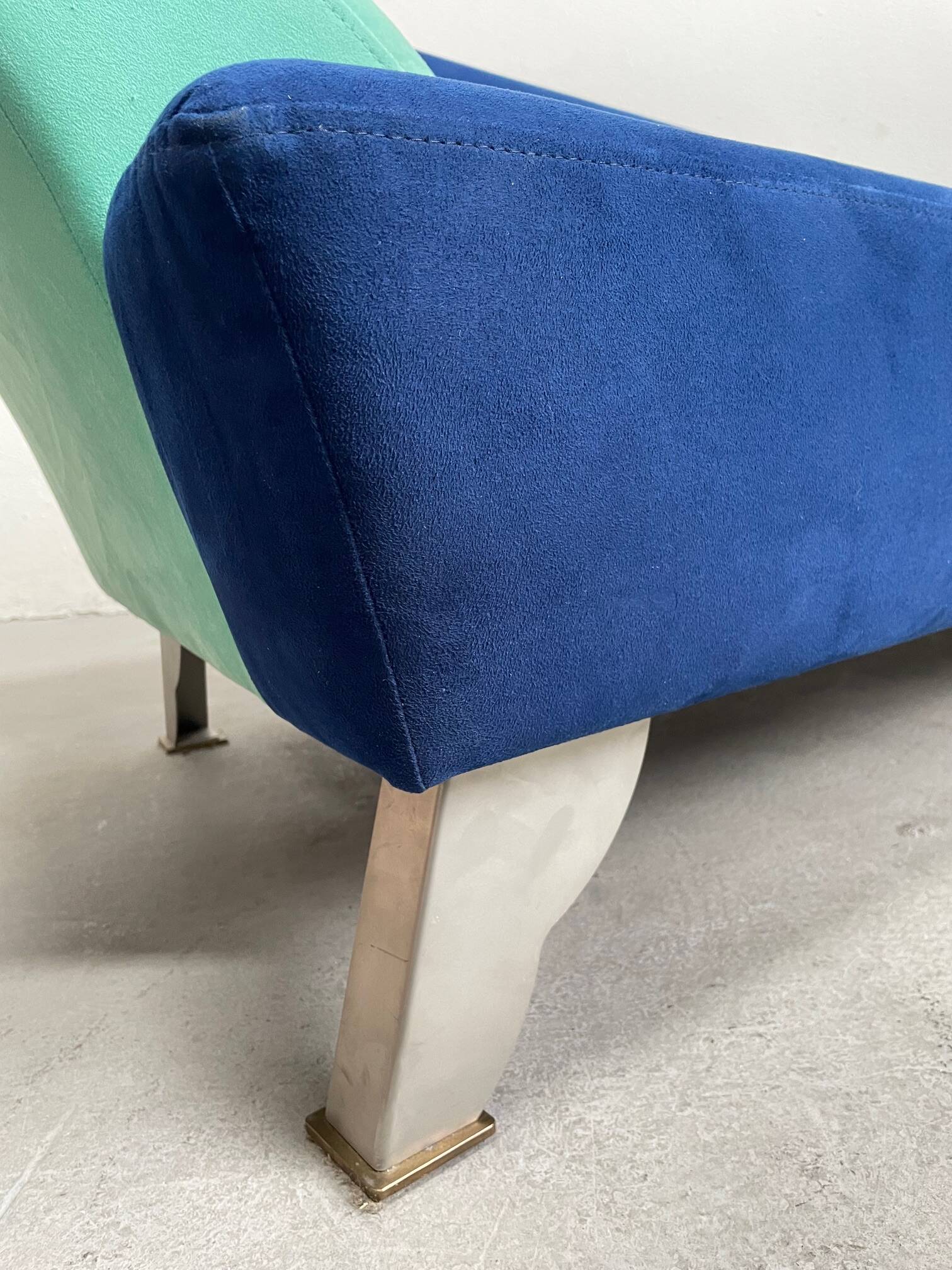 Memphis Style 2-Seat Sofa in Blue Microfibre Fabric, Postmodern 1980s Era