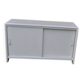 White painted wooden shoe cabinet, vintage 1950s - storage cupboard for shoe polish.