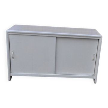 Meuble à chaussures peint blanc en bois, vintage 1950s - armoire de rangement pour cireur