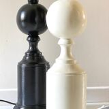 2 large black and white turned wood vintage lamp bases.