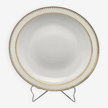 Hollow round dish in Limoges porcelain with yellow and gold edging