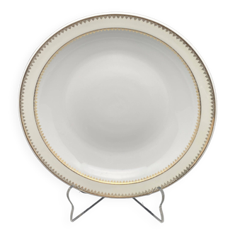 Hollow round dish in Limoges porcelain with yellow and gold edging