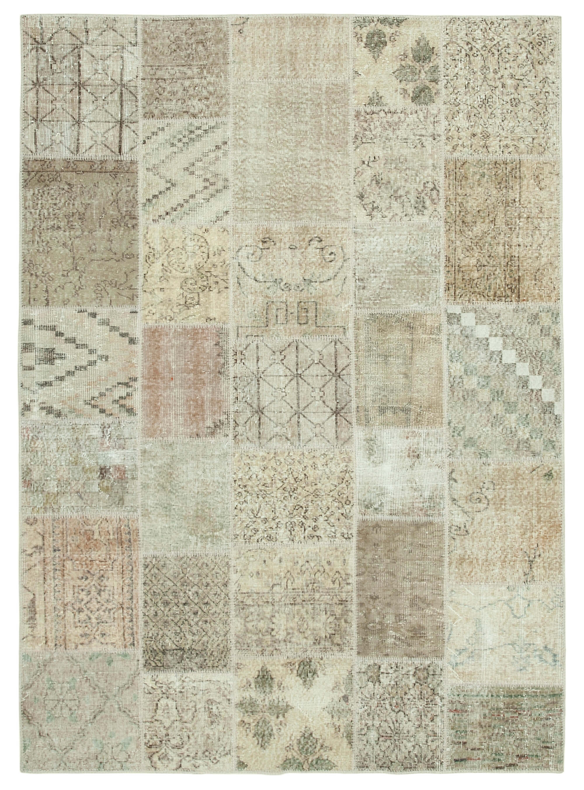 Handmade Anatolian Overdyed 173 cm x 240 cm Beige Patchwork Carpet