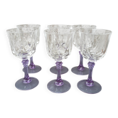 set of 6 purple stemmed crystal water glasses