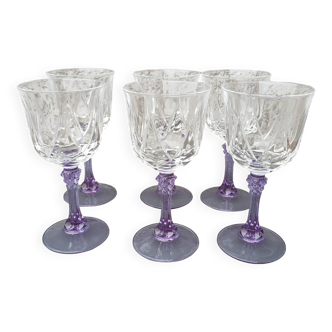 set of 6 purple stemmed crystal water glasses
