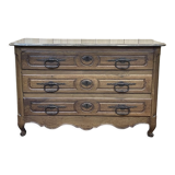 Commode d'époque Louis XV XVIIIème en noyer plateau peint en gris patiné