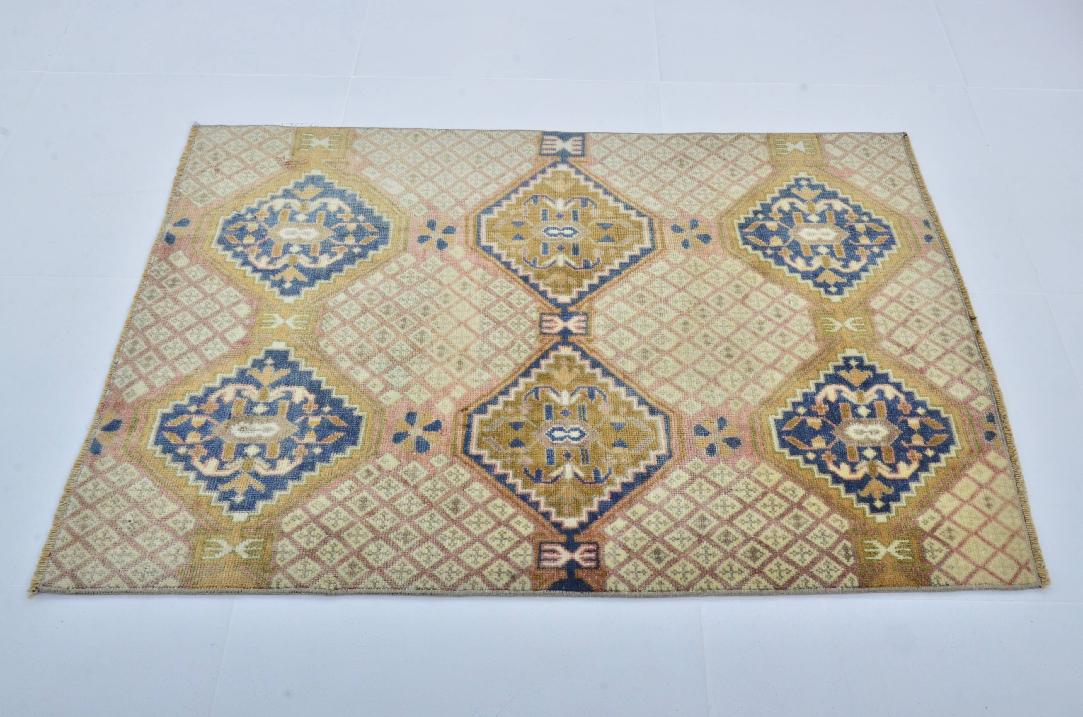 Tapis turc vintage rose et bleu sku 3116