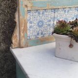 Shelf, sky blue patinated toilet console