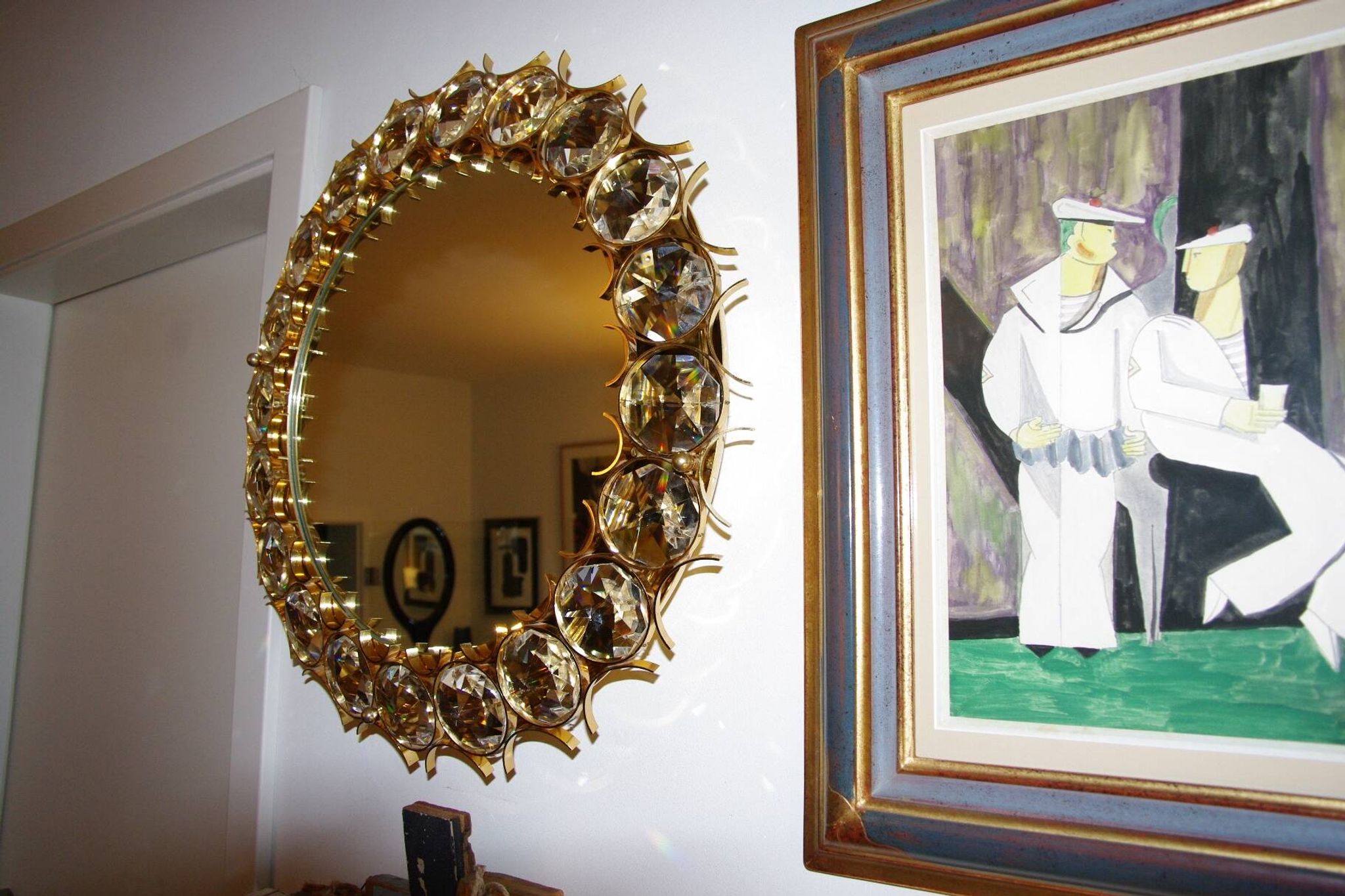 Vintage circular mirror in gold brass by christoph palma austria 1960