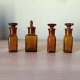 Set of 4 old small glass bottles iodine dye with cap