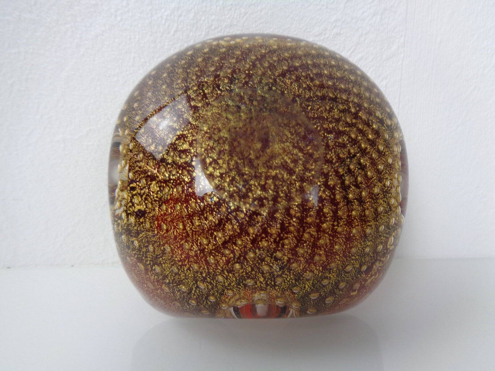 Red & Gold Murano Glass Ashtray by Barovier & Toso, Italy, 1960s