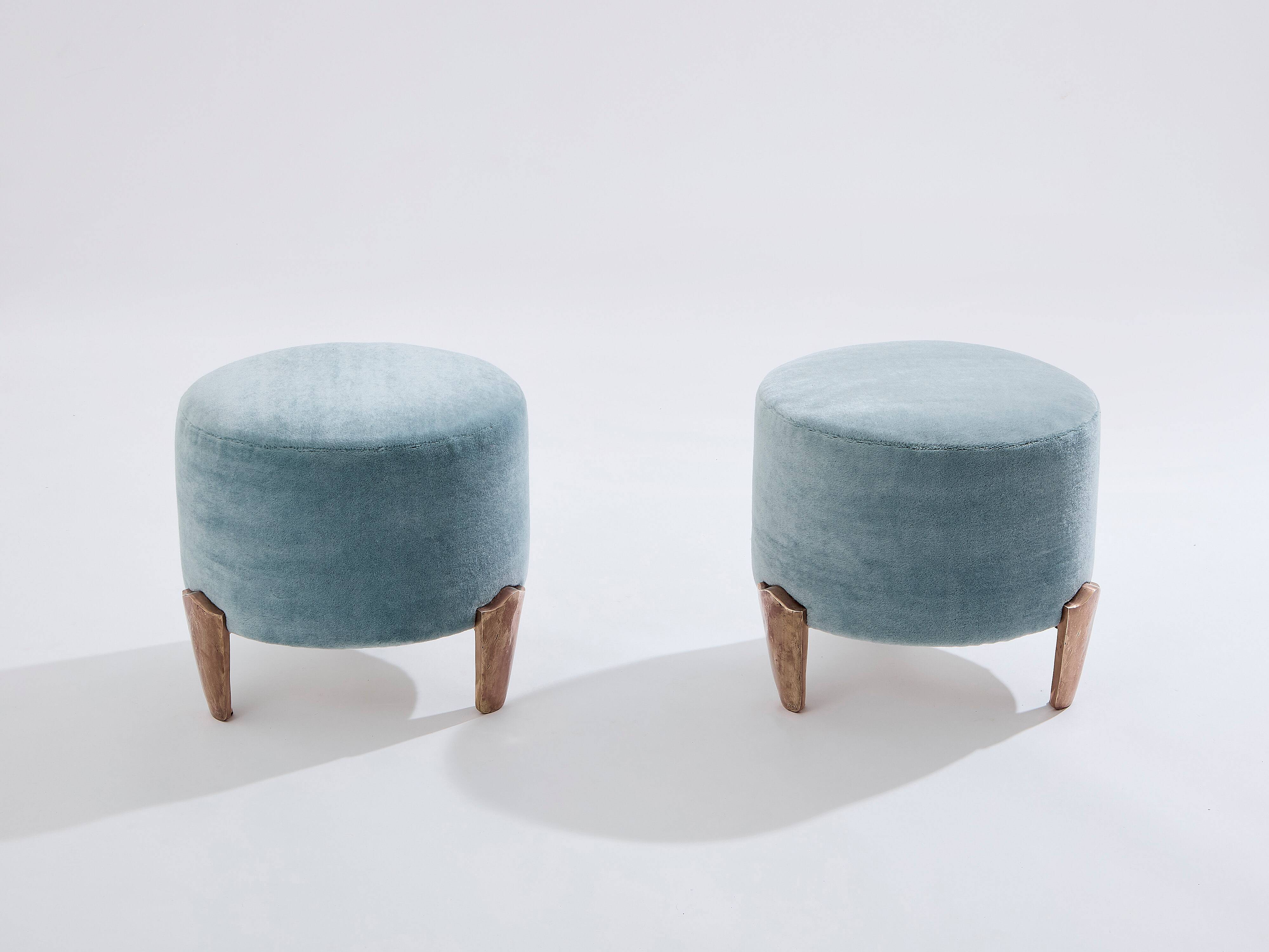 Pair of Garouste & Bonetti Koala pouffes in mohair velvet 1995