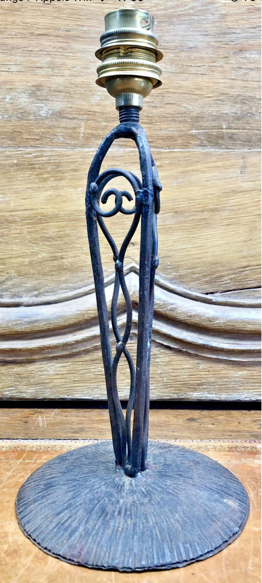 Antique Art Deco lamp from the 1930s, wrought iron with a blue basin in the Ezan style.
