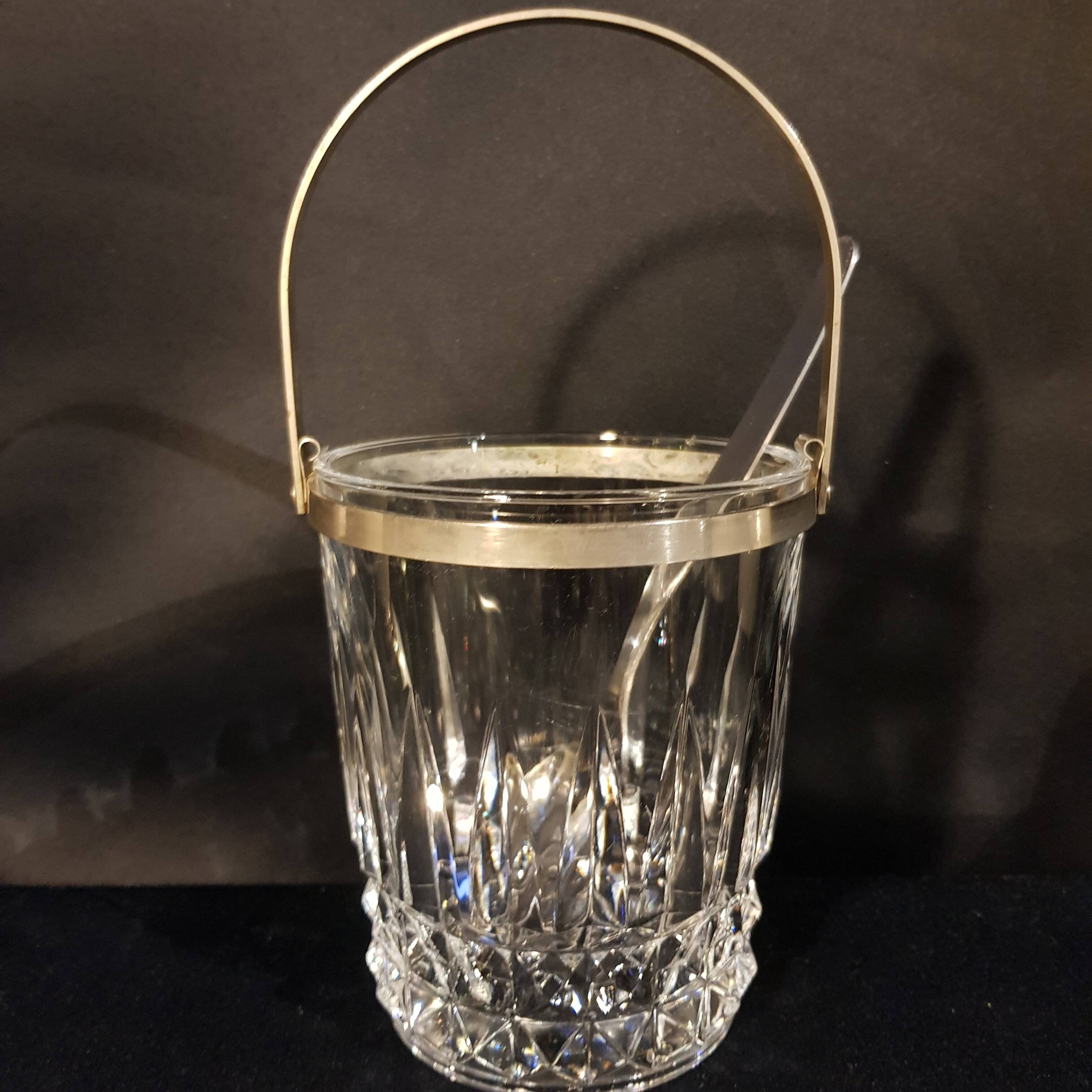 Crystal ice bucket and stainless steel spoon