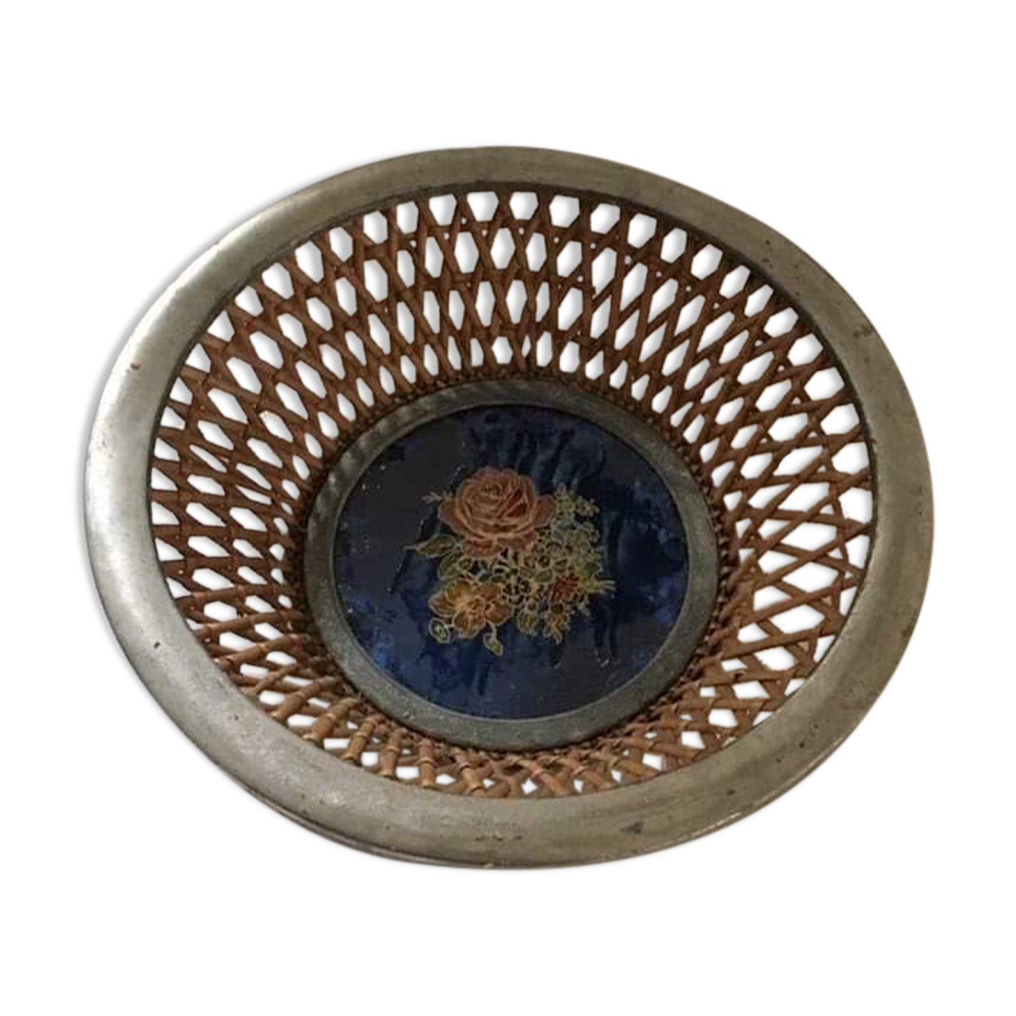 Vintage metal and wicker basket