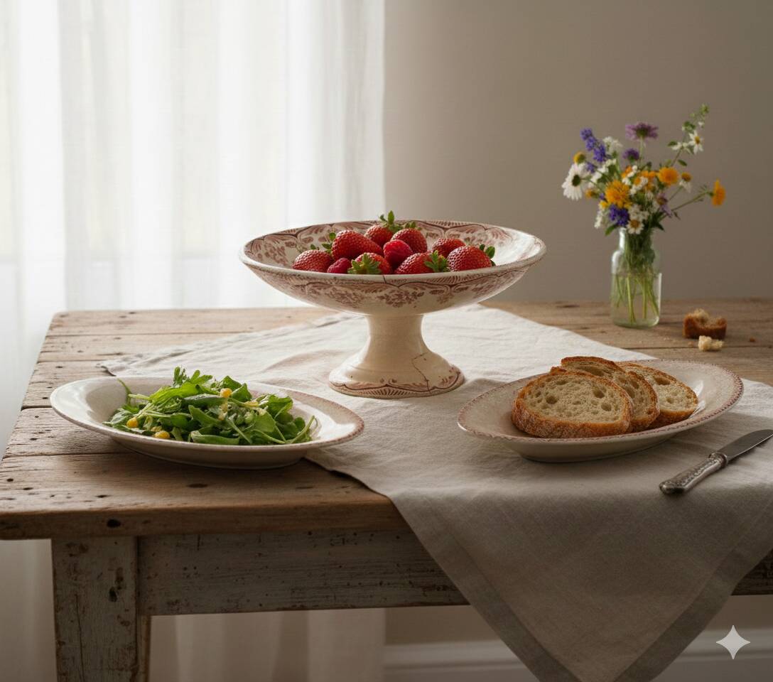 Antique service, fruit dish and 3 oval platters, ironstone