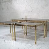 Ensemble de 3 tables basses en laiton minimalistes italiennes, années 1970