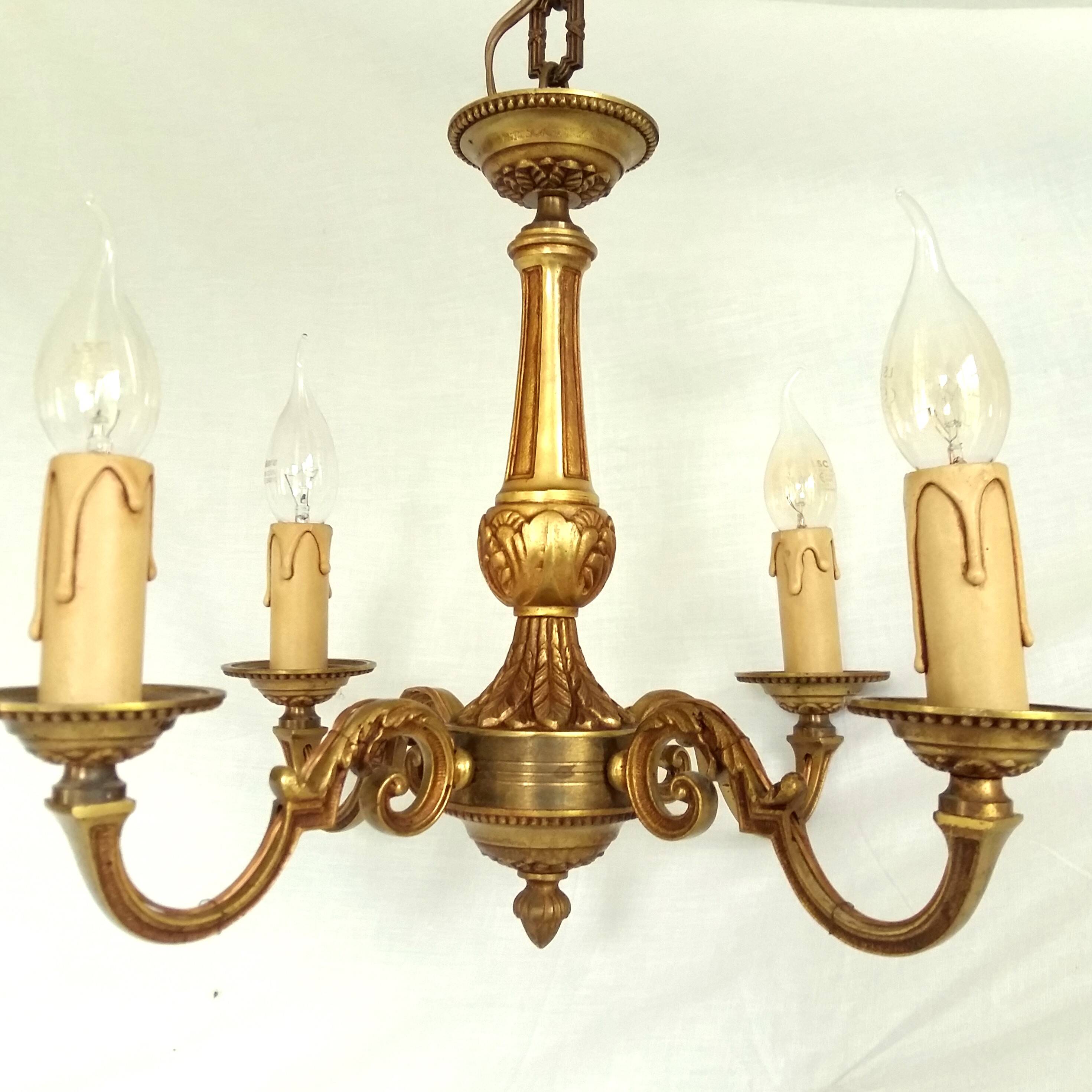 Four Arm Bronze Chandelier.  Bronze Ornate Rococo/Baroque/Louis XV Style Period Lighting