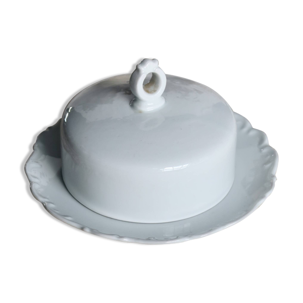 Cloche à beurre vintage en porcelaine blanche