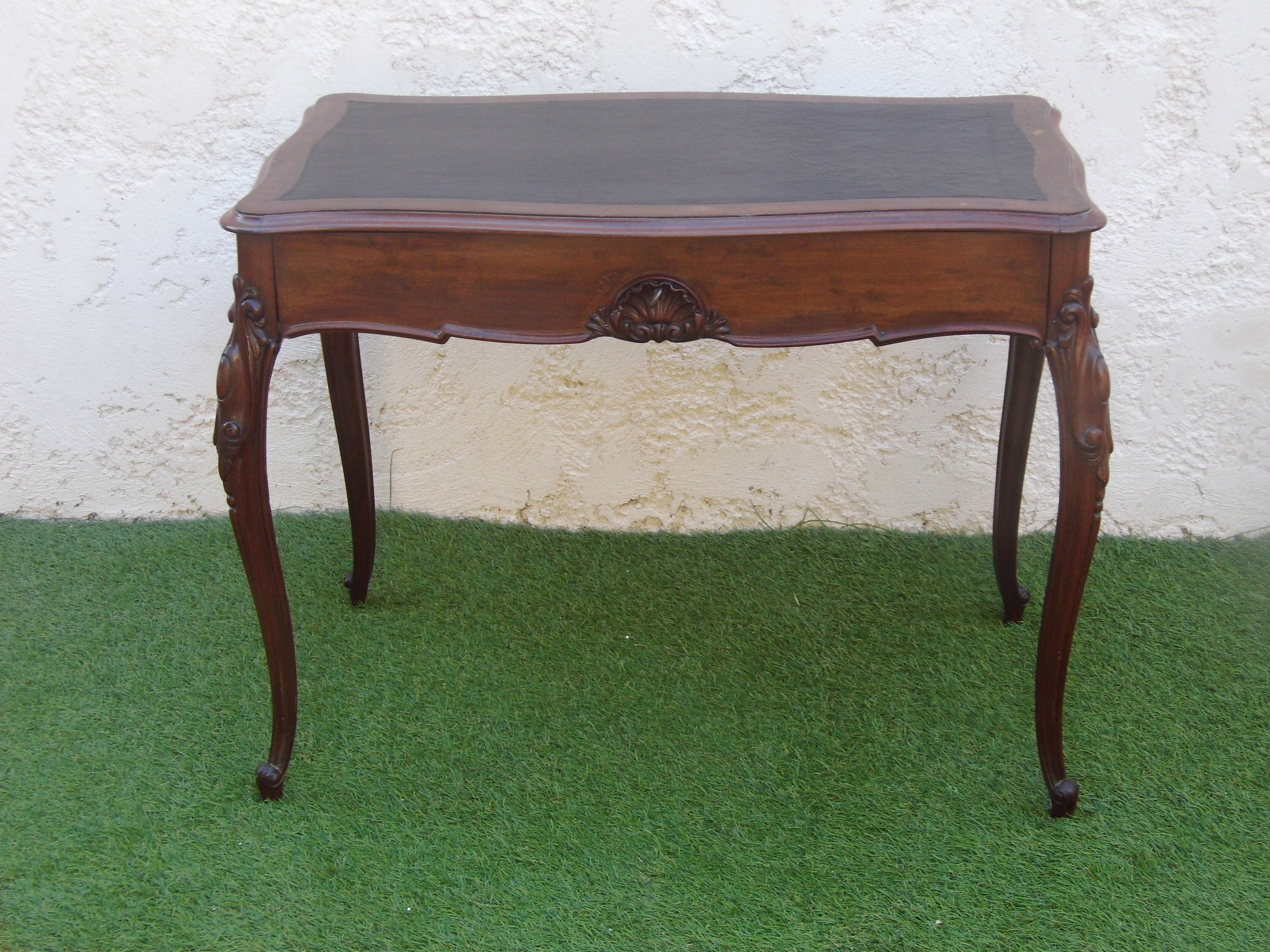 Flat desk old solid walnut top leather napoleon iii 1900 very good condition