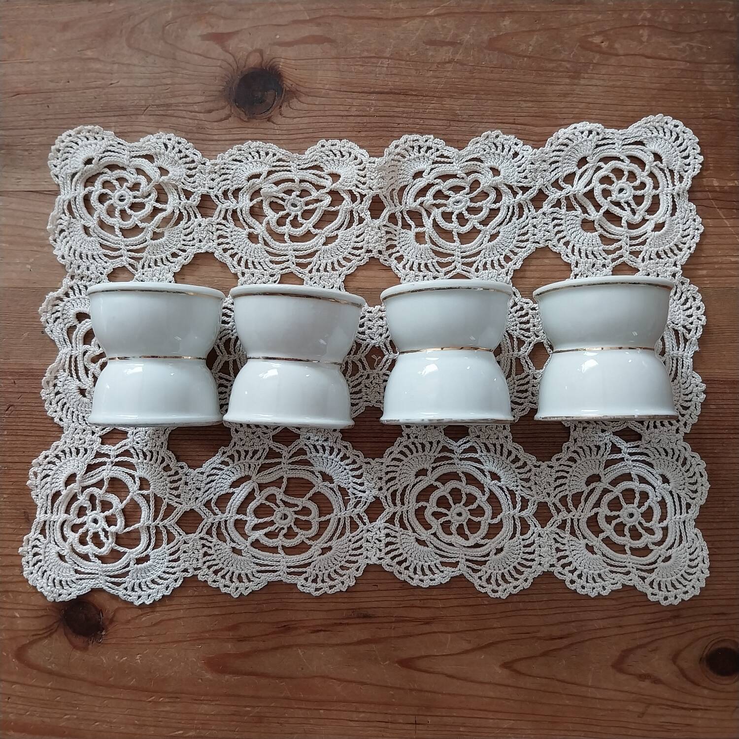 Old white porcelain diabolo egg cups Paris