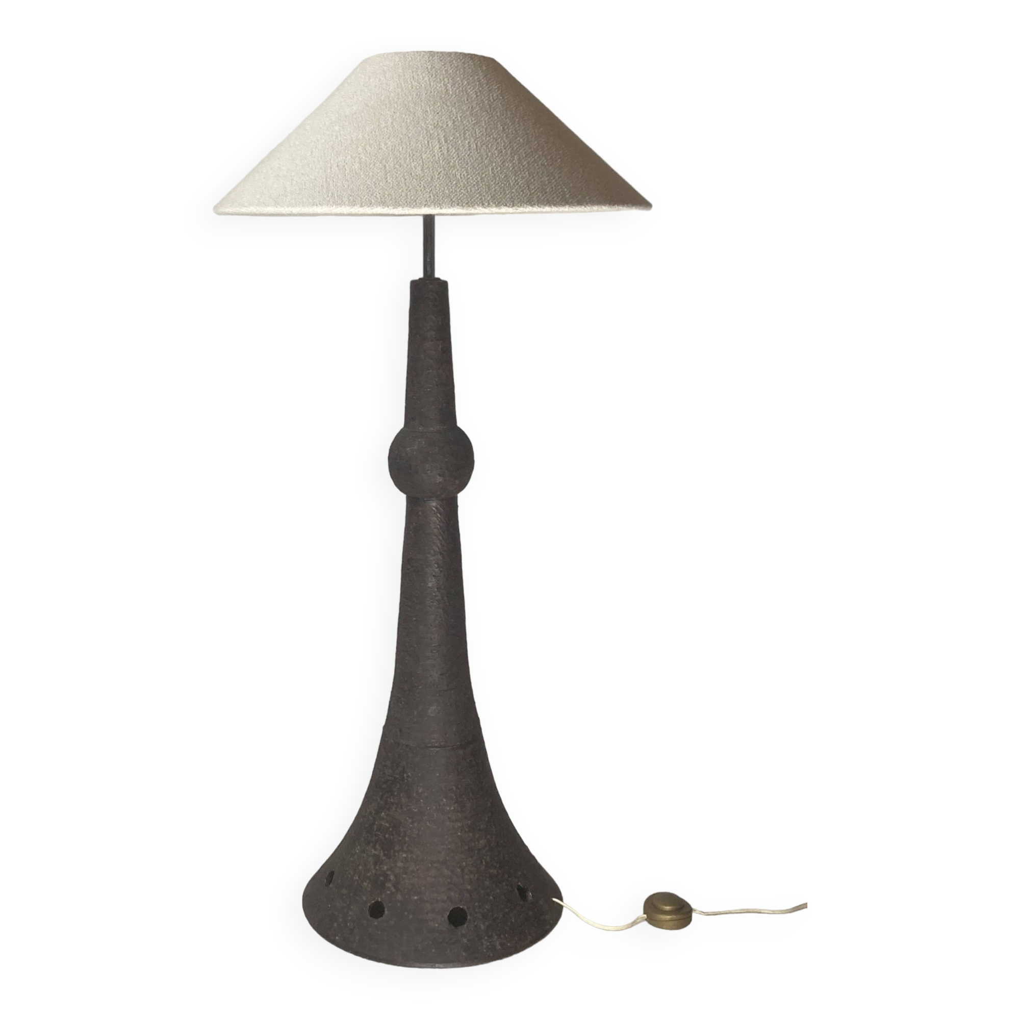 Brutalist Wabi Sabi Dutch Bouclé Shade aand Ceramic Floor Lamp, 1960s