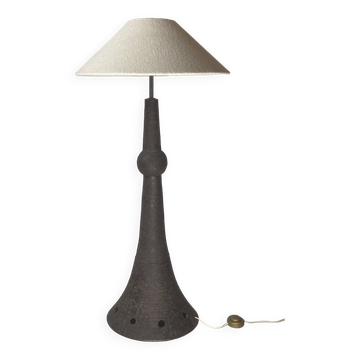 Brutalist Wabi Sabi Dutch Bouclé Shade aand Ceramic Floor Lamp, 1960s