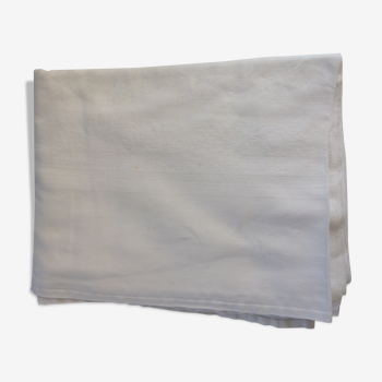 Nappe damassée, blanche, ancienne