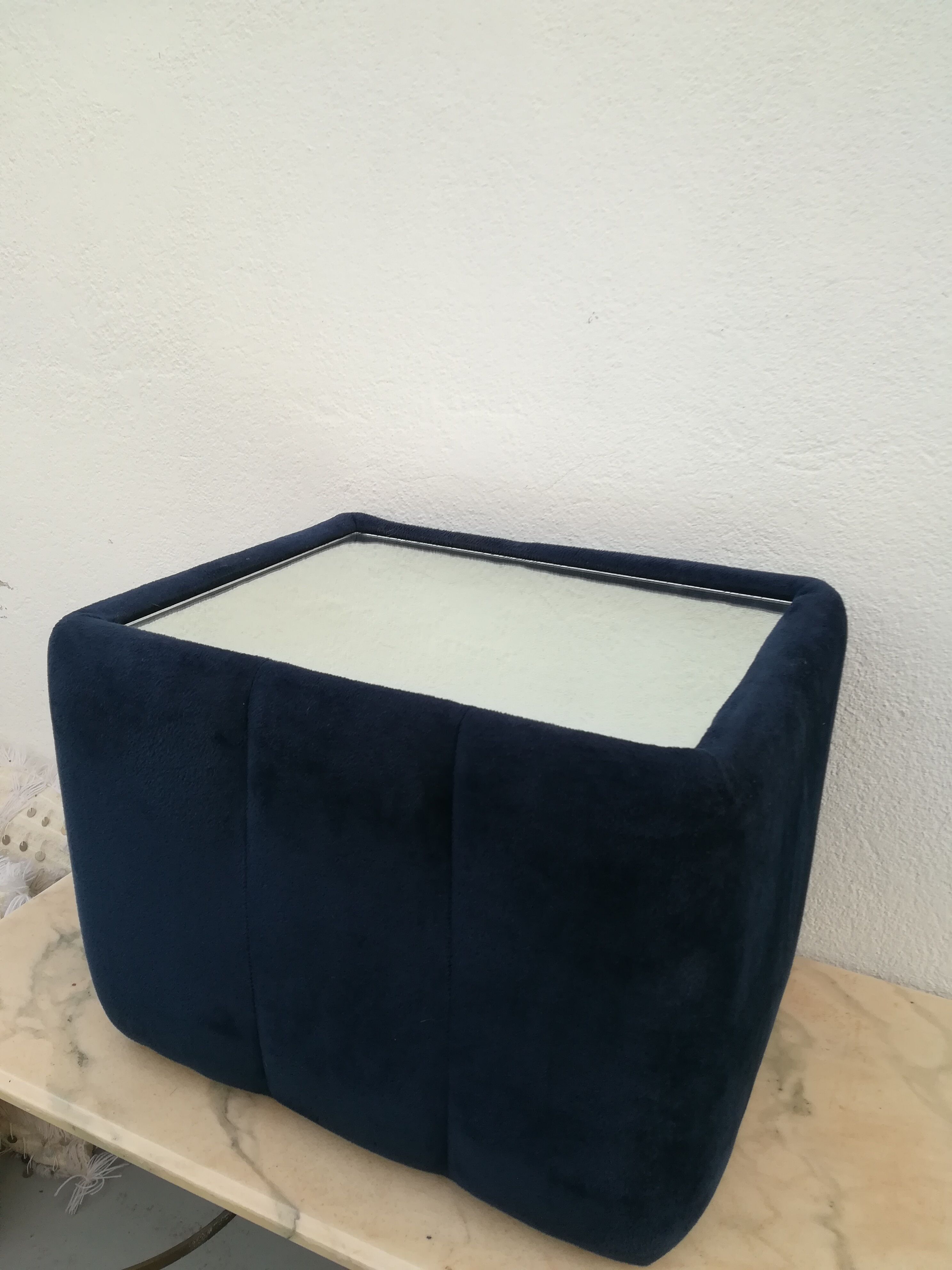 Velvet coffee table, mirror top