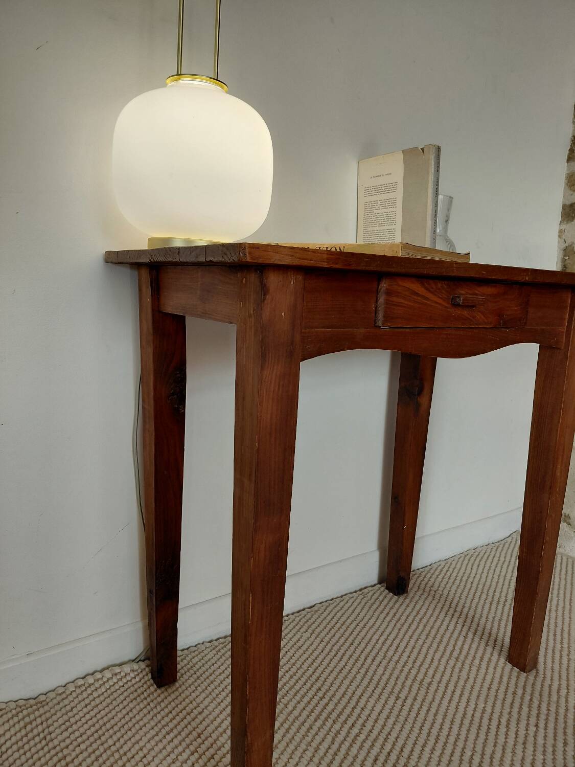 Old solid wood console - drawer - curved line - chic country style