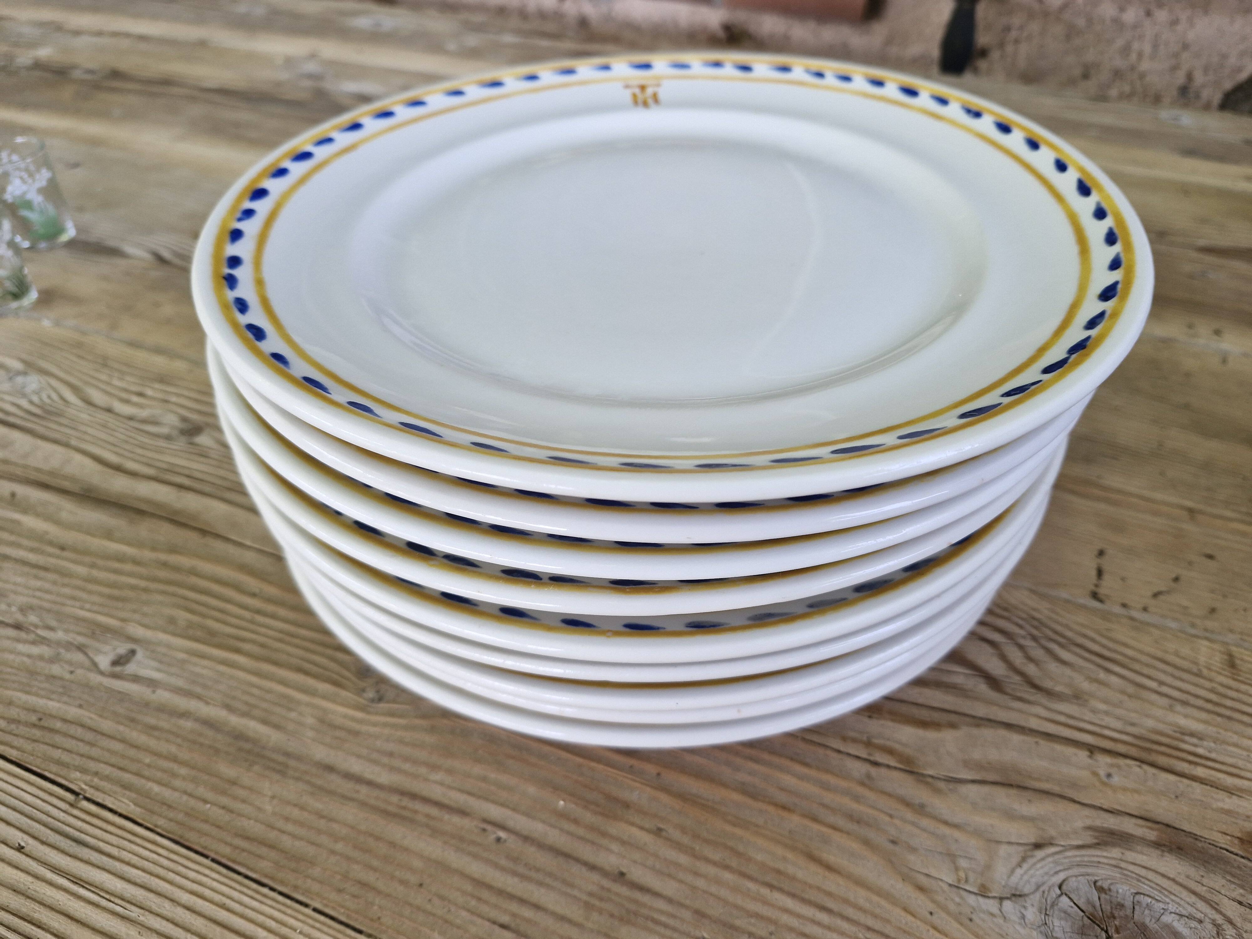 Rare 9 Antique Theodore Haviland Plates - Stamped & Monogrammed