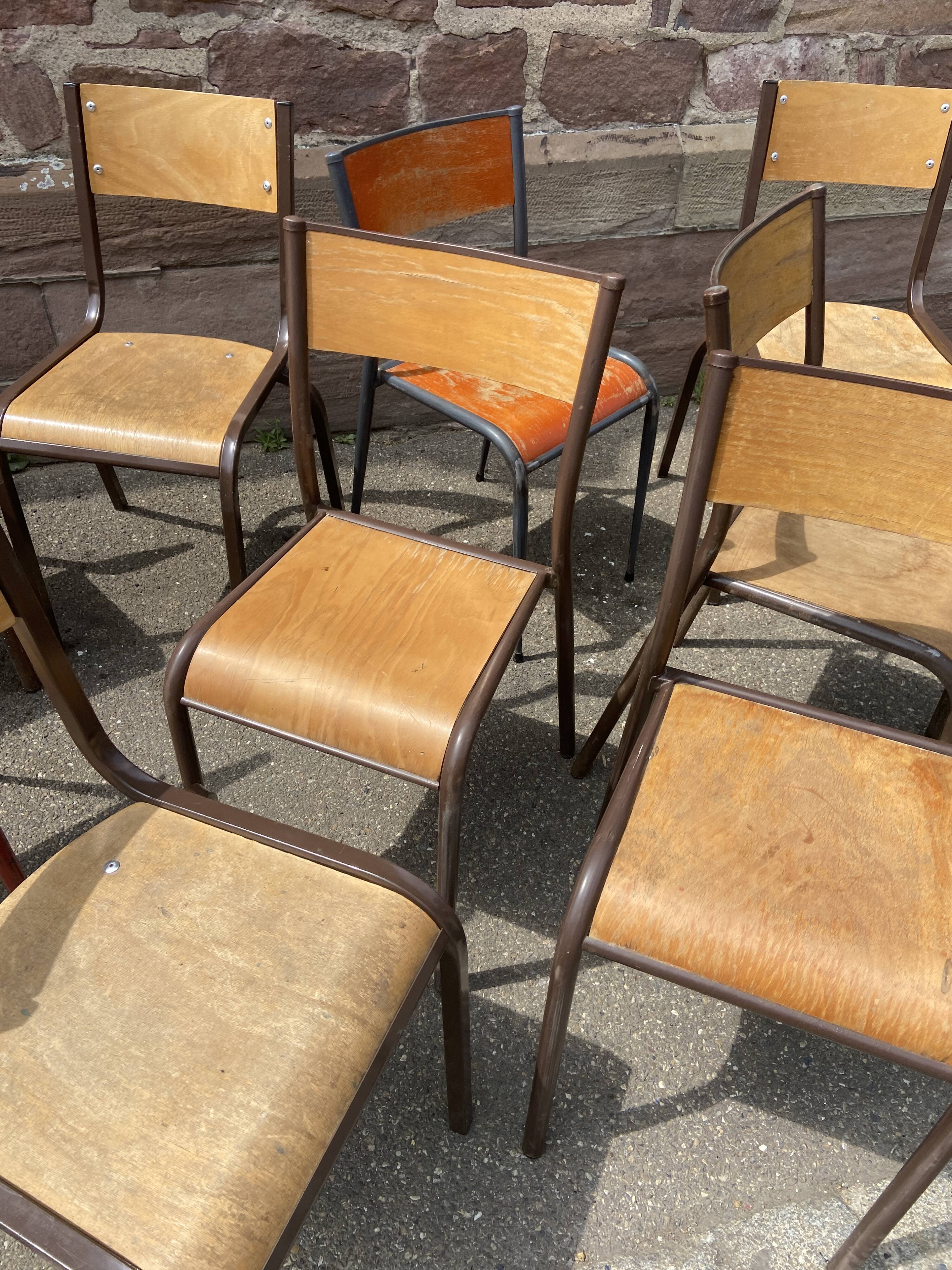Set of 10 mismatched industrial chairs vintage mullca