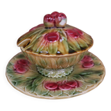 Sarreguemines 1940 cherry slip sauceboat/jam pot