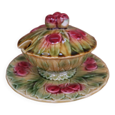 Sarreguemines 1940 cherry slip sauceboat/jam pot