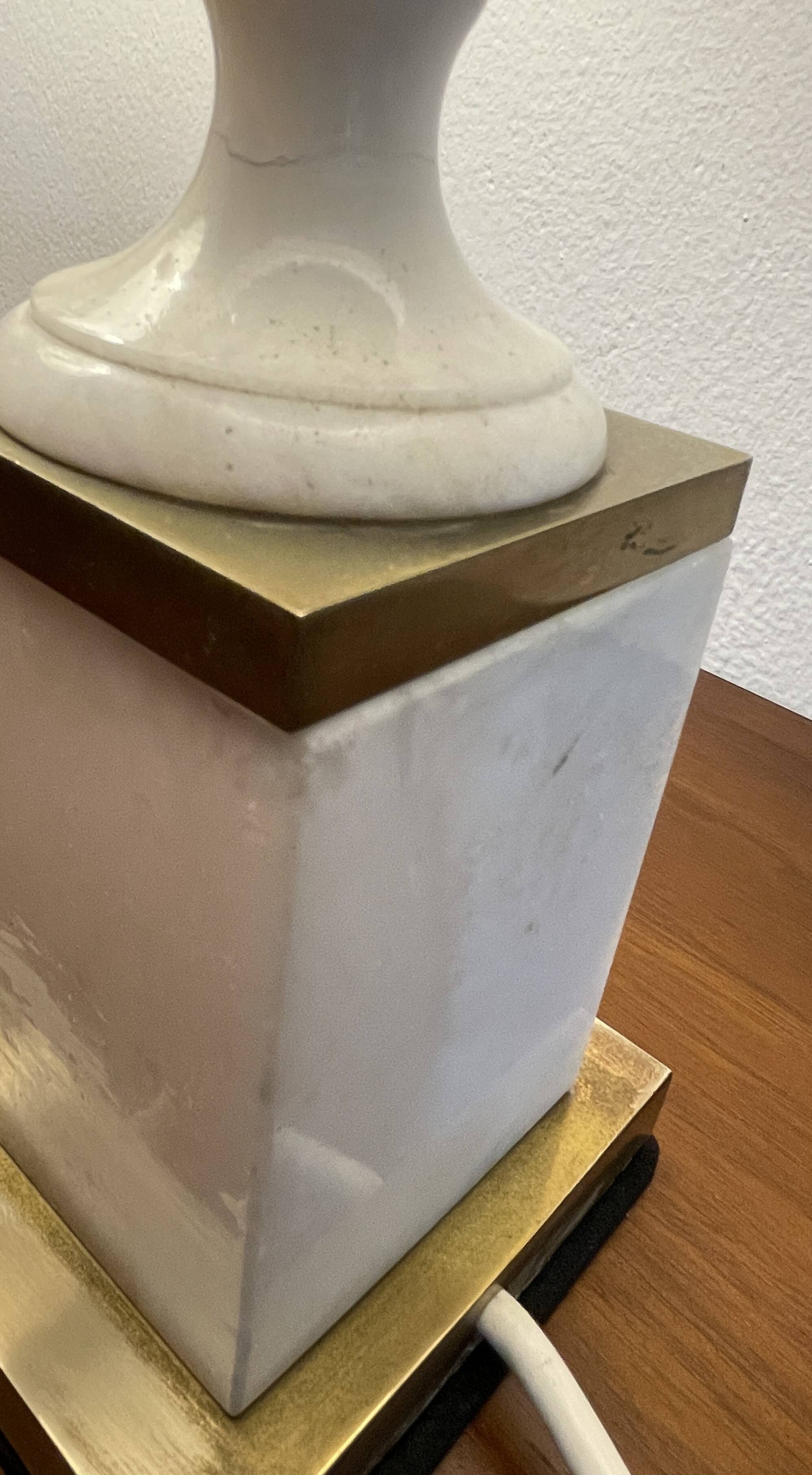 Pair of Art Deco marble and brass lamps