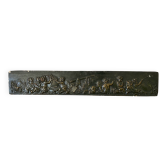 Bas Relief Ancien Chérubins Style Claude Michel Clodion Plâtre Vert