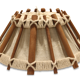 Suspension in teak and textile.