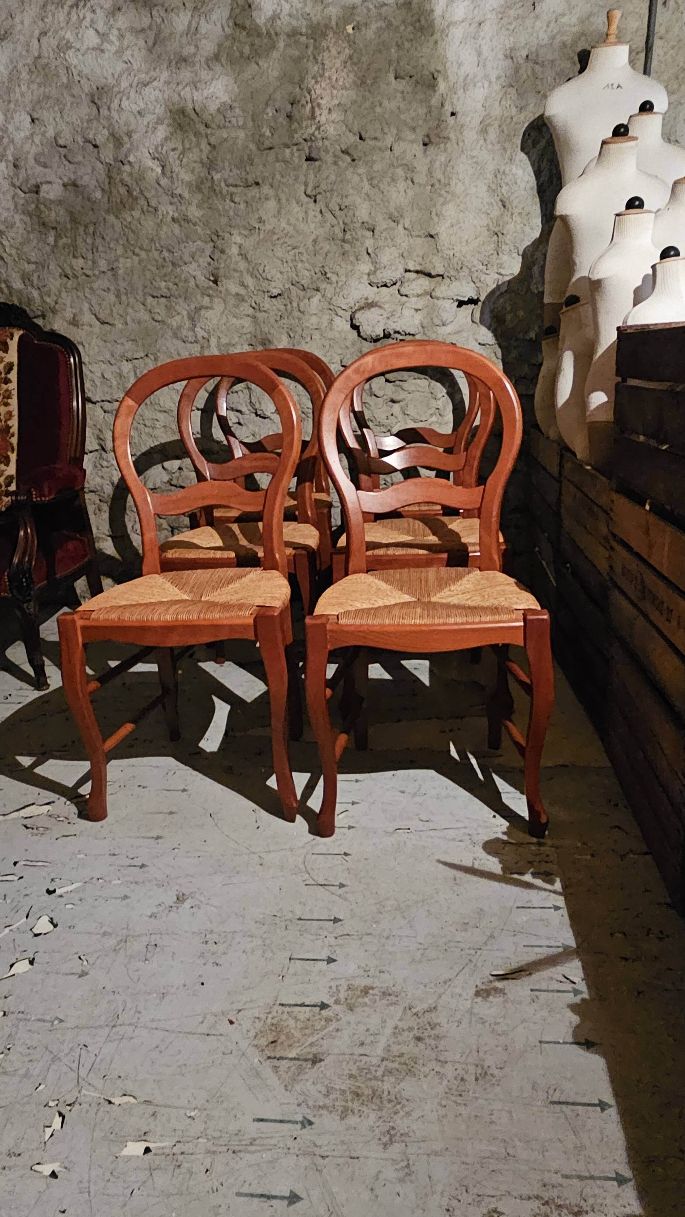 Set of 6 Louis-Philippe style chairs with a banded backrest.