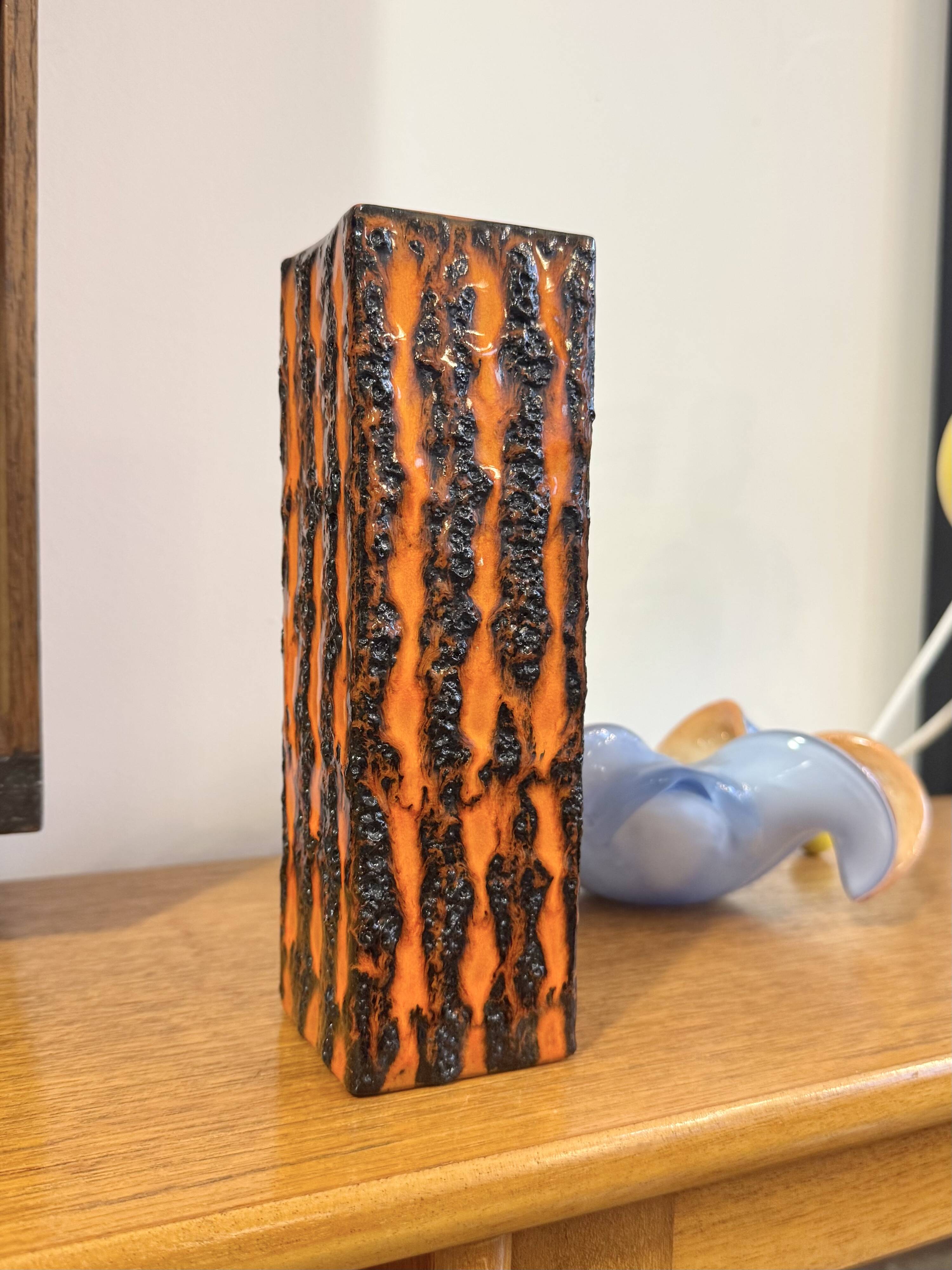 Vintage Orange Square Vase Fat Lava by Scheurich Keramik 423