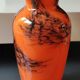 Base florale corolle. En verre d Art soufflé, style Murano Italie. Volutes de fumée noires. Haut 24 cm