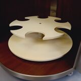 Round Italian teak coffee table swivel bar by Eugenio Gerli for Tecno