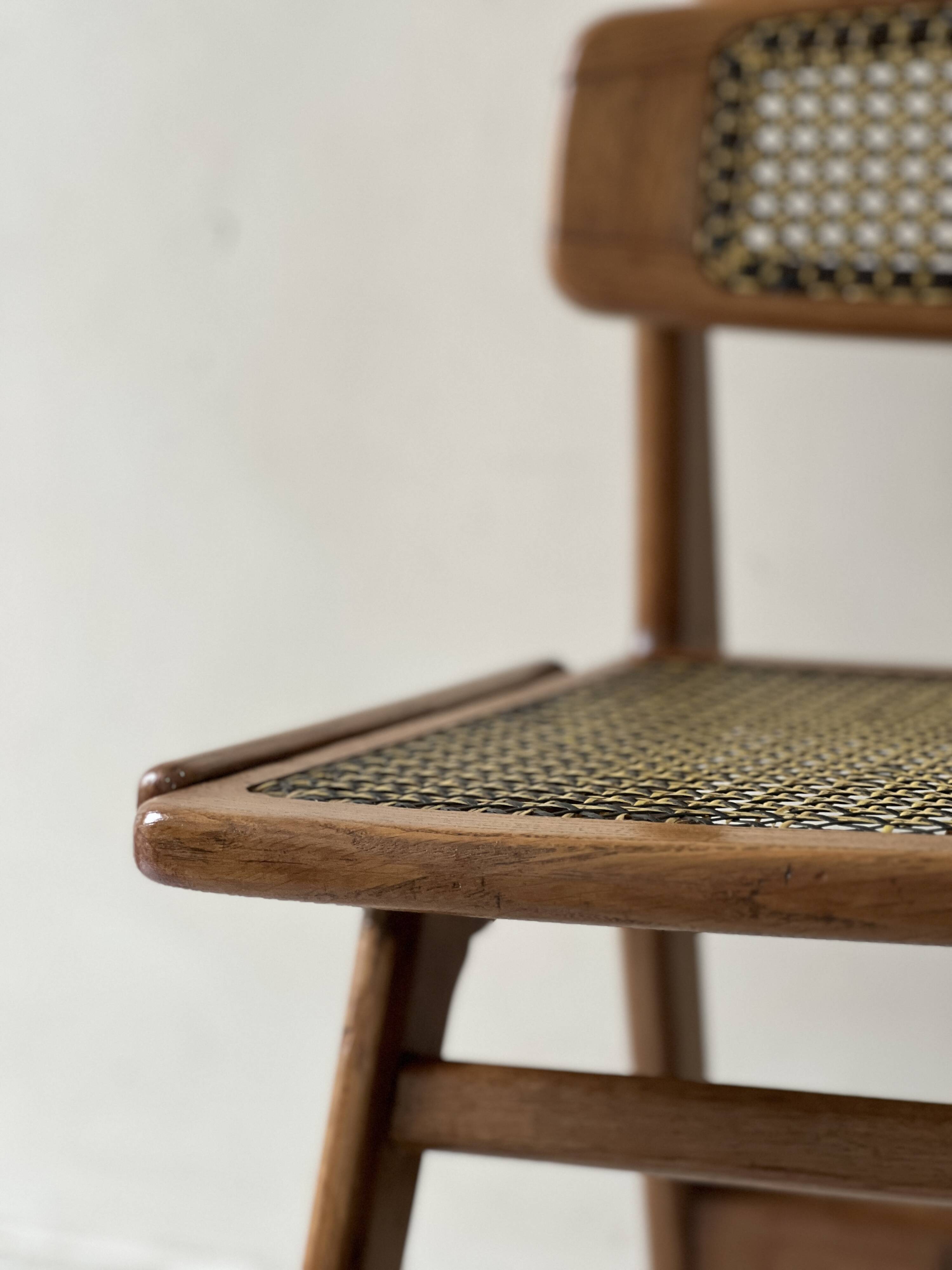 Teak wood and cane chair design, SNA Roset / Landault 1950-60