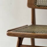 Teak wood and cane chair design, SNA Roset / Landault 1950-60