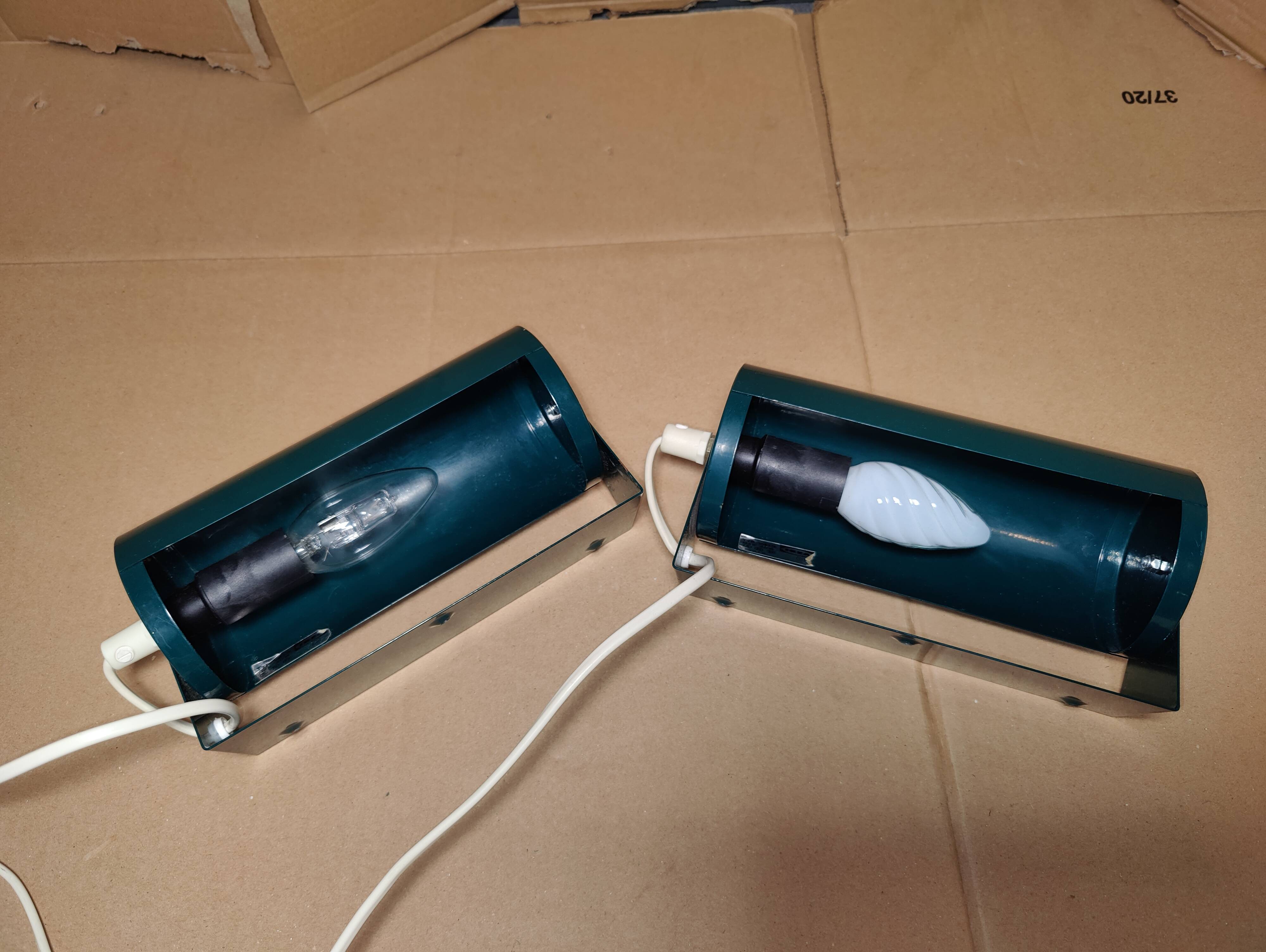 Pair of green Lod type v413 roller wall lights from Ikea.