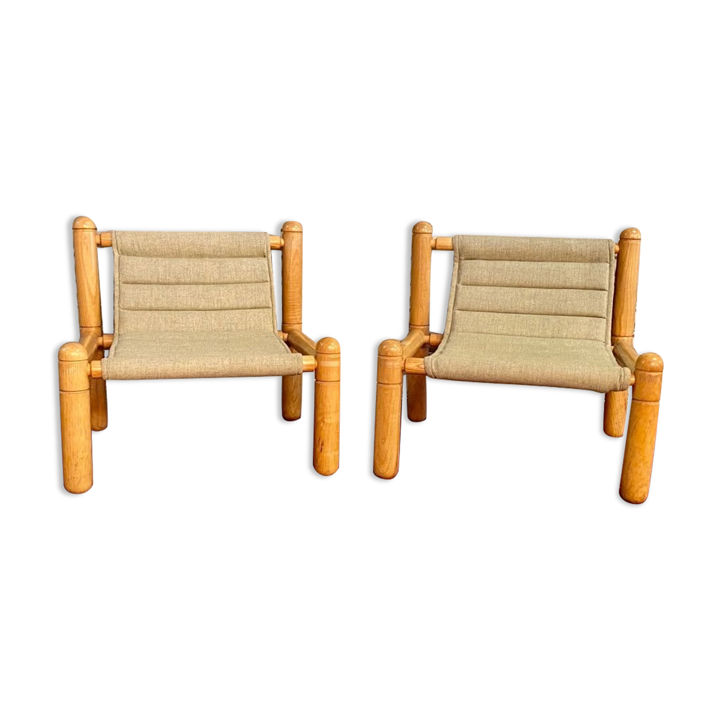 Pair of 1970s/80s armchairs in natural wood