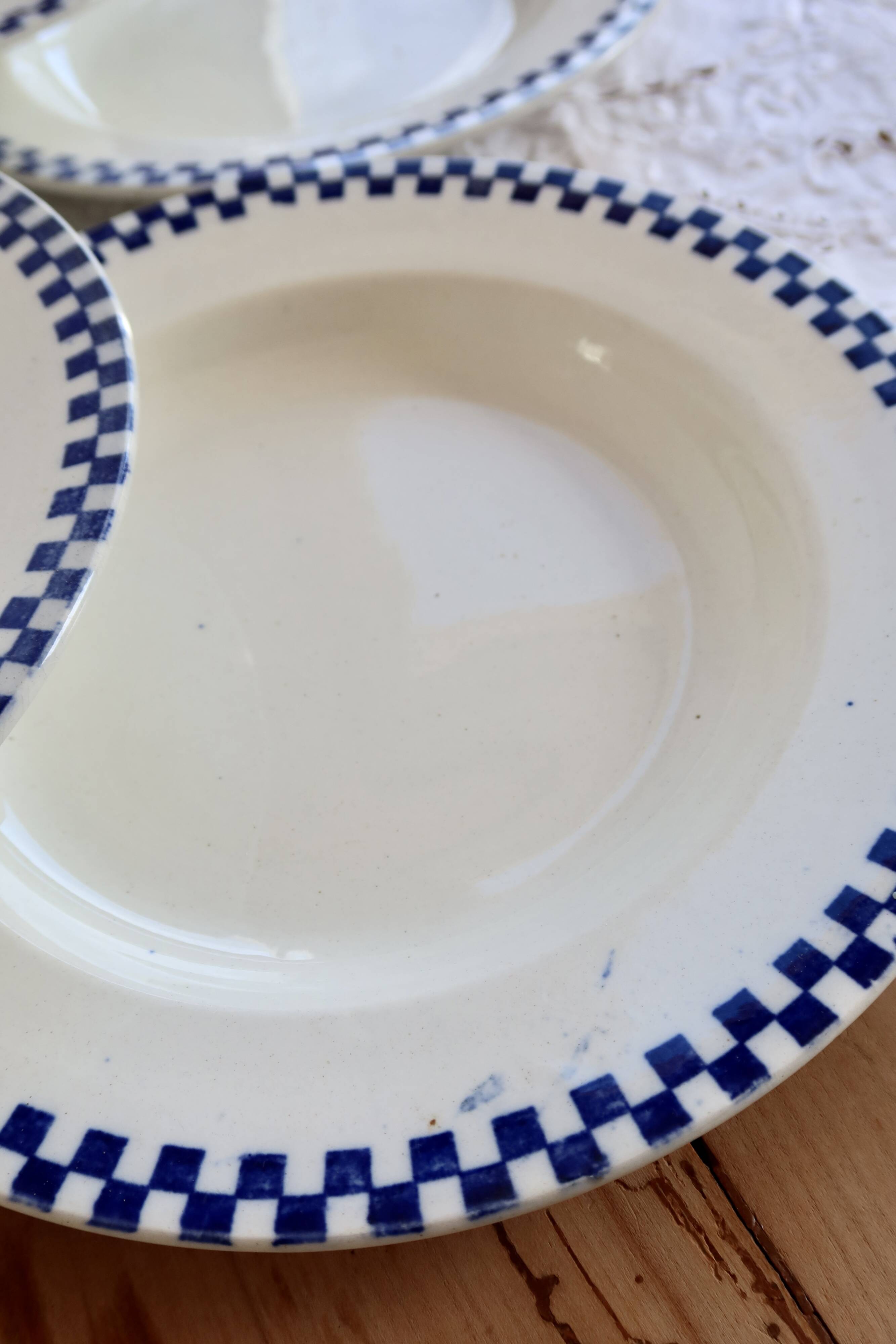 6 antique deep plates, ironstone Salins - Checkerboard model